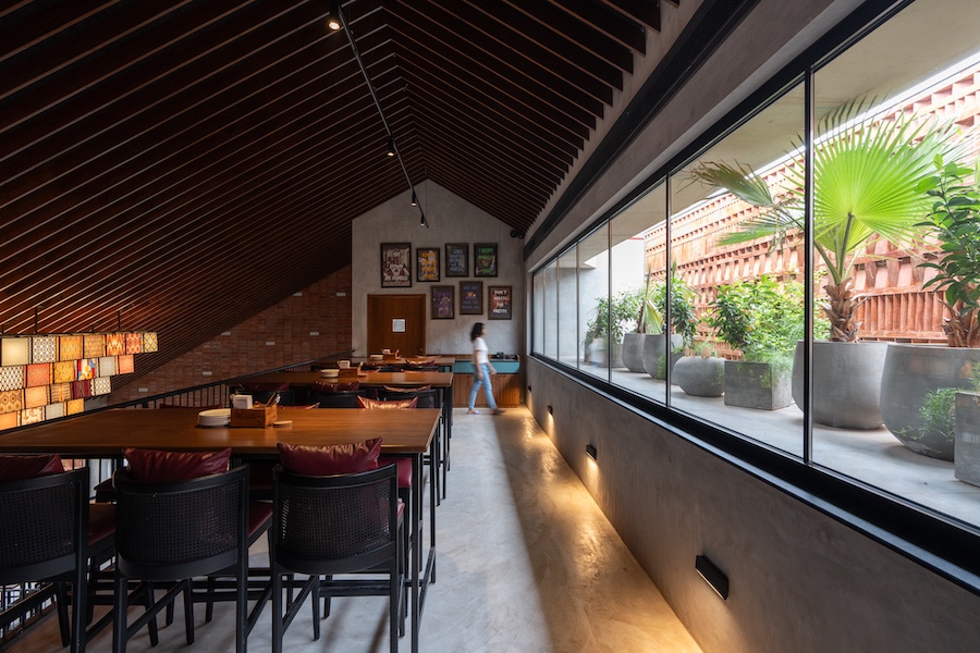 forefathers restaurant and bar Hyderabad jubilee hills indoor outdoor dining venue handmade brick terracotta tile sloped roof