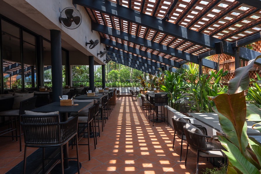forefathers restaurant and bar Hyderabad jubilee hills indoor outdoor dining venue handmade brick terracotta tile sloped roof