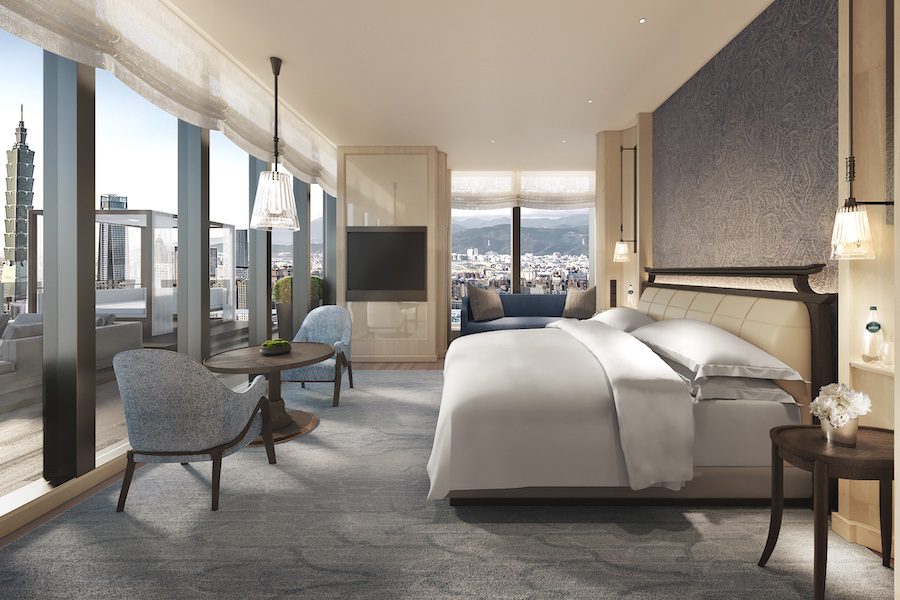 Capella taipei guestroom suite bedroom modern city views