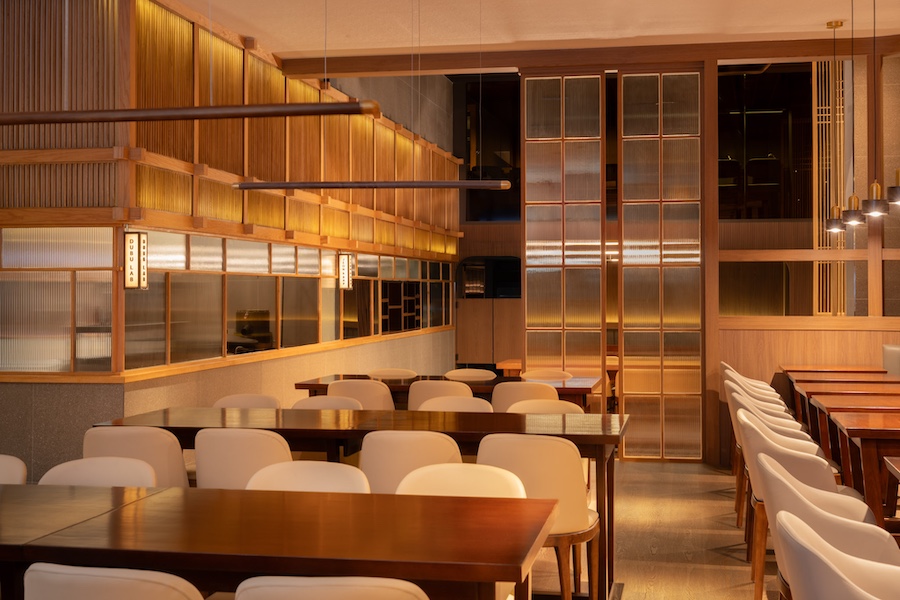 DubuHaus tofu restaurant midtown manhattan new york hanok traditional korean house minimalism wooden lattices dining booths fluted glass