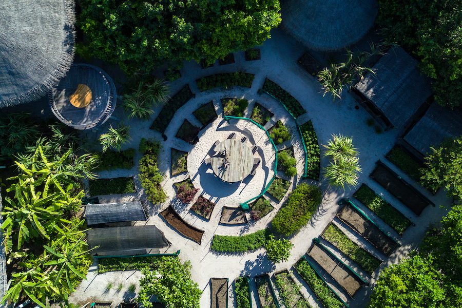 Six Senses Laamu maldives aerial view of garden