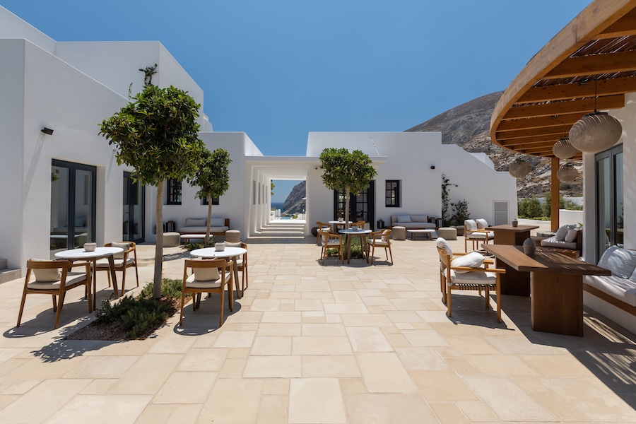 sandblu resort santorini greece greek cycladic minimalism white stucco blue accents stari bakery