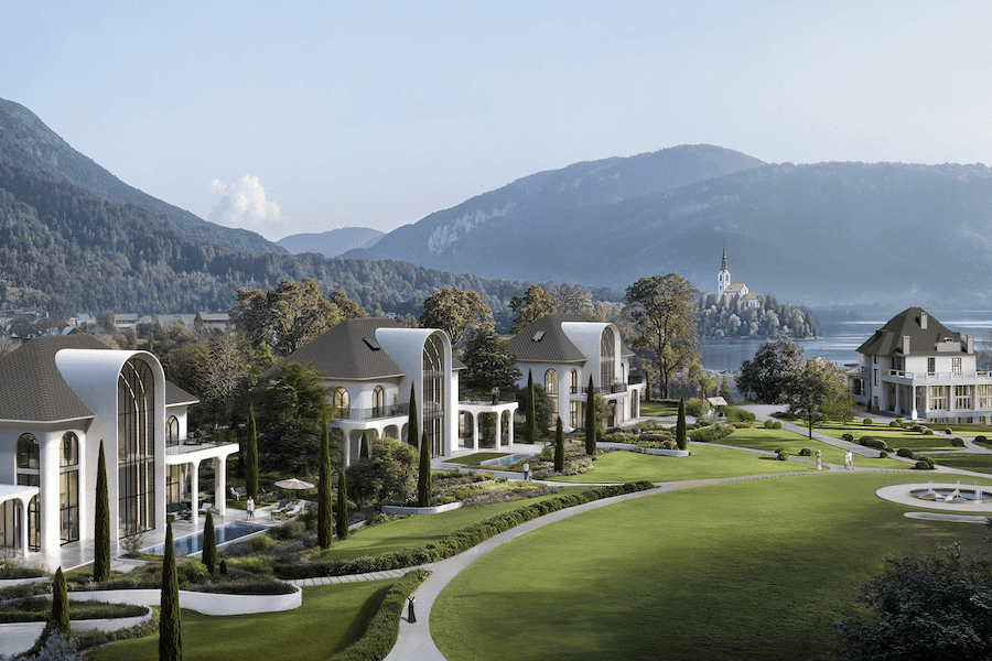 lake bled estate slovenia ai artificial intelligence design architecture villa mansion landscaping arched window
